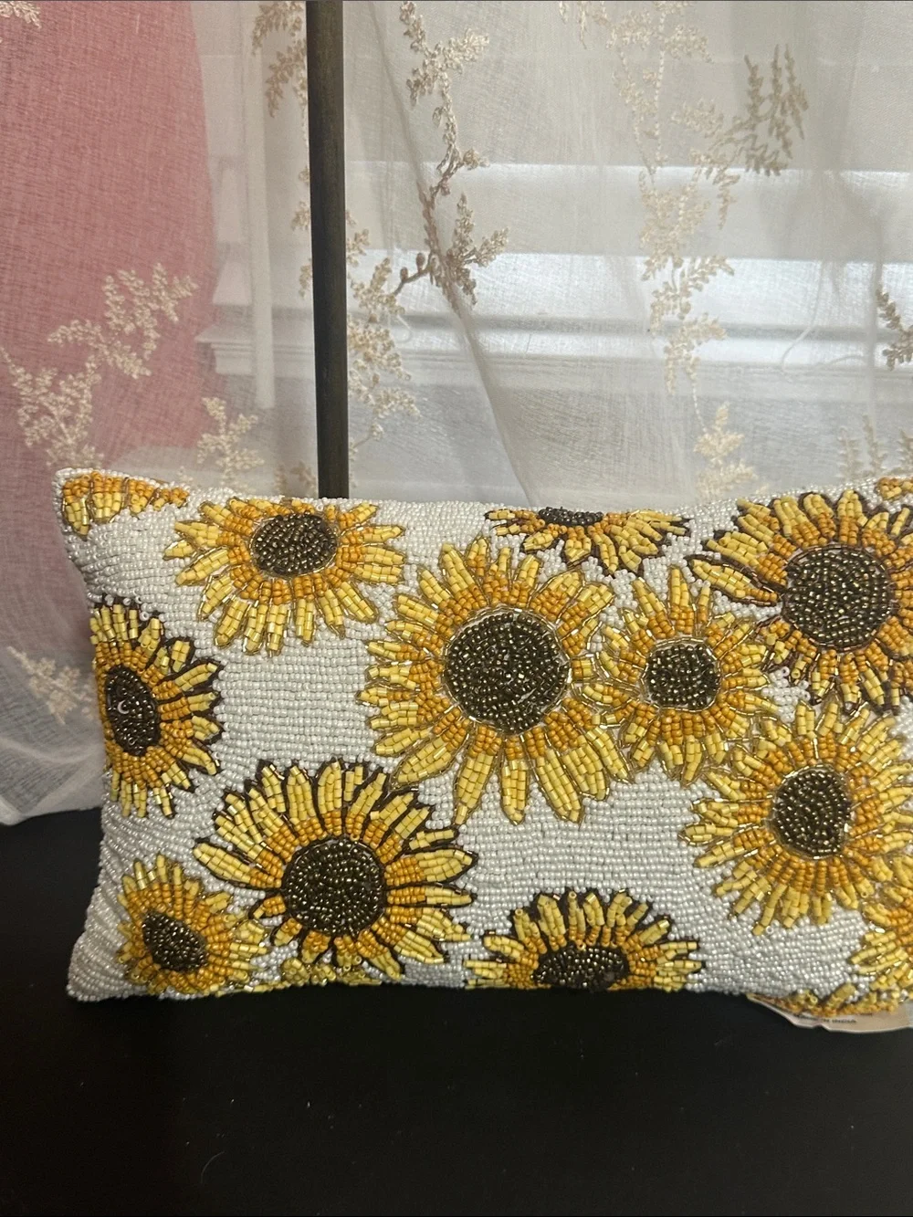 Beaded sunflower 🌻 pillow decor